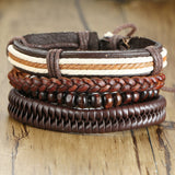 Vnox 4Pcs/ Set Braided Wrap Leather Bracelets for Men Vintage Life Tree Rudder Charm Wood Beads Ethnic Tribal Wristbands - Livefree