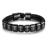 JewelOra Personalized Engraved Family Name Beads Bracelets Black Braided Leather Stainless Steel Bracelets for Men Fathers - Livefree