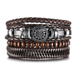 Vnox 4Pcs/ Set Braided Wrap Leather Bracelets for Men Vintage Life Tree Rudder Charm Wood Beads Ethnic Tribal Wristbands - Livefree