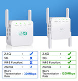 5 Ghz WiFi Repeater Wireless Wifi Extender 1200Mbps Wi-Fi Amplifier 300Mbps Long Range Wi fi Signal Booster 2.4G Wifi Repiter - Livefree