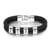 JewelOra Personalized Engraved Family Name Beads Bracelets Black Braided Leather Stainless Steel Bracelets for Men Fathers - Livefree