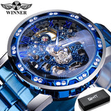 Winner Transparent Fashion Diamond Luminous Gear Movement Royal Design Men Top Brand Luxury Male Mechanical Skeleton Wrist Watch - Livefree