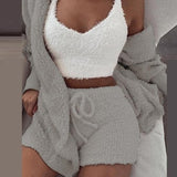GAOKE Winter Autumn Three Pieces Set Hoodie Top And Short Tracksuit Women Set Elastic Waist Leisure 3 Piece Set Women Outfits - Livefree