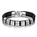 JewelOra Personalized Engraved Family Name Beads Bracelets Black Braided Leather Stainless Steel Bracelets for Men Fathers - Livefree