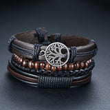 Vnox 4Pcs/ Set Braided Wrap Leather Bracelets for Men Vintage Life Tree Rudder Charm Wood Beads Ethnic Tribal Wristbands - Livefree