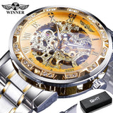 Winner Transparent Fashion Diamond Luminous Gear Movement Royal Design Men Top Brand Luxury Male Mechanical Skeleton Wrist Watch - Livefree