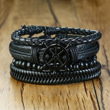 Vnox 4Pcs/ Set Braided Wrap Leather Bracelets for Men Vintage Life Tree Rudder Charm Wood Beads Ethnic Tribal Wristbands - Livefree
