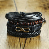 Vnox 4Pcs/ Set Braided Wrap Leather Bracelets for Men Vintage Life Tree Rudder Charm Wood Beads Ethnic Tribal Wristbands - Livefree