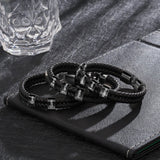 JewelOra Personalized Engraved Family Name Beads Bracelets Black Braided Leather Stainless Steel Bracelets for Men Fathers - Livefree
