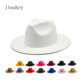 Autumn Winter Womens Felt Hat Fedoras Big Brim Hats For Women British Style Vintage Church Hats Lady Flat Brim White jazz cap - Livefree