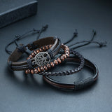 Vnox 4Pcs/ Set Braided Wrap Leather Bracelets for Men Vintage Life Tree Rudder Charm Wood Beads Ethnic Tribal Wristbands - Livefree