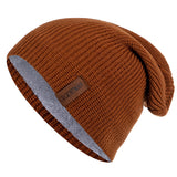 New Unisex Letter Beanie Hat Leisure Add Fur Lined Winter Hats For Men Women Keep Warm Knitted Hat Fashion Solid Ski Bonnet Cap - Livefree