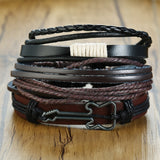 Vnox 4Pcs/ Set Braided Wrap Leather Bracelets for Men Vintage Life Tree Rudder Charm Wood Beads Ethnic Tribal Wristbands - Livefree
