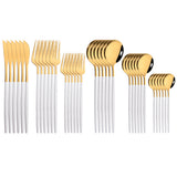36Pcs White Gold Dinnerware Cutlery Set Knife Dessert Fork Coffee Spoon Flatware Stainless Steel Silverware Party Tableware Set - Livefree