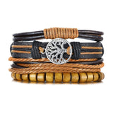 Vnox 4Pcs/ Set Braided Wrap Leather Bracelets for Men Vintage Life Tree Rudder Charm Wood Beads Ethnic Tribal Wristbands - Livefree