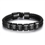 JewelOra Personalized Engraved Family Name Beads Bracelets Black Braided Leather Stainless Steel Bracelets for Men Fathers - Livefree