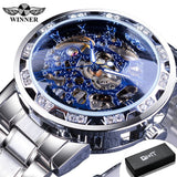 Winner Transparent Fashion Diamond Luminous Gear Movement Royal Design Men Top Brand Luxury Male Mechanical Skeleton Wrist Watch - Livefree