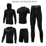 WorthWhile 5 Pcs/Set Men's Tracksuit Compression Sports Wear for Men Gym Fitness Exercise Workout Tights Running Jogging Suits - Livefree