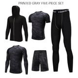 WorthWhile 5 Pcs/Set Men's Tracksuit Compression Sports Wear for Men Gym Fitness Exercise Workout Tights Running Jogging Suits - Livefree