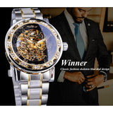 Winner Transparent Fashion Diamond Luminous Gear Movement Royal Design Men Top Brand Luxury Male Mechanical Skeleton Wrist Watch - Livefree