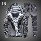 New Winter Tracksuits Men Set Thick Fleece Hoodies+Pants Suit Zipper Hooded Sweatshirt Sportswear Set Male Hoodie Sporting Suits - Livefree