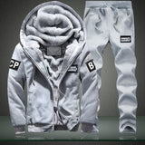 New Winter Tracksuits Men Set Thick Fleece Hoodies+Pants Suit Zipper Hooded Sweatshirt Sportswear Set Male Hoodie Sporting Suits - Livefree