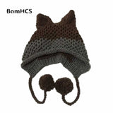BomHCS Cute Fox Ears Beanie Winter Warm 100% Handmade Knit Hat - Livefree