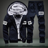 New Winter Tracksuits Men Set Thick Fleece Hoodies+Pants Suit Zipper Hooded Sweatshirt Sportswear Set Male Hoodie Sporting Suits - Livefree