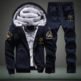 New Winter Tracksuits Men Set Thick Fleece Hoodies+Pants Suit Zipper Hooded Sweatshirt Sportswear Set Male Hoodie Sporting Suits - Livefree