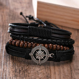 Vnox 4Pcs/ Set Braided Wrap Leather Bracelets for Men Vintage Life Tree Rudder Charm Wood Beads Ethnic Tribal Wristbands - Livefree