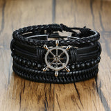 Vnox 4Pcs/ Set Braided Wrap Leather Bracelets for Men Vintage Life Tree Rudder Charm Wood Beads Ethnic Tribal Wristbands - Livefree