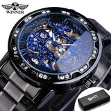 Winner Transparent Fashion Diamond Luminous Gear Movement Royal Design Men Top Brand Luxury Male Mechanical Skeleton Wrist Watch - Livefree
