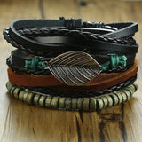 Vnox 4Pcs/ Set Braided Wrap Leather Bracelets for Men Vintage Life Tree Rudder Charm Wood Beads Ethnic Tribal Wristbands - Livefree
