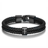 JewelOra Personalized Engraved Family Name Beads Bracelets Black Braided Leather Stainless Steel Bracelets for Men Fathers - Livefree