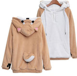 Harajuku Japanese Kawaii Hoodies Women Sweatshirts With Ears Cute Doge Muco Winter Plush Lovely Muco ! Anime Hooded Hoodie - Livefree