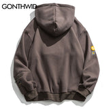 GONTHWID Zipper Pocket Smile Face Patchwork Fleece Hoodies Sweatshirts Streetwear Mens Hip Hop Casual Pullover Hooded Male Tops - Livefree