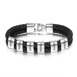JewelOra Personalized Engraved Family Name Beads Bracelets Black Braided Leather Stainless Steel Bracelets for Men Fathers - Livefree