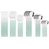 36Pcs White Gold Dinnerware Cutlery Set Knife Dessert Fork Coffee Spoon Flatware Stainless Steel Silverware Party Tableware Set - Livefree