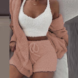 GAOKE Winter Autumn Three Pieces Set Hoodie Top And Short Tracksuit Women Set Elastic Waist Leisure 3 Piece Set Women Outfits - Livefree
