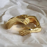 Gothic Hug Muscle Hands Rings For Women Men Adjustable Open Cuff Ring Party Wedding Couple Rings Vintage Jewelry Anillos Bague - Livefree