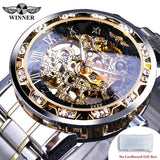 Winner Transparent Fashion Diamond Luminous Gear Movement Royal Design Men Top Brand Luxury Male Mechanical Skeleton Wrist Watch - Livefree
