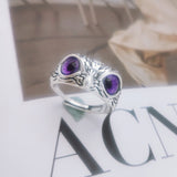 NEW Retro Cute Simple Design Owl Ring Multicolor Eyes Silver Color Men Women Engagement Wedding Rings Jewelry Gifts Resizable - Livefree