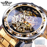 Winner Transparent Fashion Diamond Luminous Gear Movement Royal Design Men Top Brand Luxury Male Mechanical Skeleton Wrist Watch - Livefree