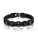 JewelOra Personalized Engraved Family Name Beads Bracelets Black Braided Leather Stainless Steel Bracelets for Men Fathers - Livefree