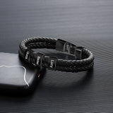 JewelOra Personalized Engraved Family Name Beads Bracelets Black Braided Leather Stainless Steel Bracelets for Men Fathers - Livefree