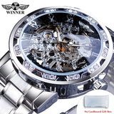 Winner Transparent Fashion Diamond Luminous Gear Movement Royal Design Men Top Brand Luxury Male Mechanical Skeleton Wrist Watch - Livefree