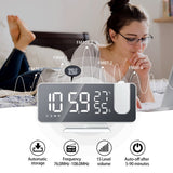 FM Radio LED Digital Smart Alarm Clock Watch Table Electronic Desktop Clocks USB Wake Up Clock with 180° Time Projection Snooze - Livefree
