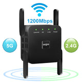 5 Ghz WiFi Repeater Wireless Wifi Extender 1200Mbps Wi-Fi Amplifier 300Mbps Long Range Wi fi Signal Booster 2.4G Wifi Repiter - Livefree