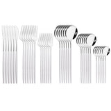 36Pcs White Gold Dinnerware Cutlery Set Knife Dessert Fork Coffee Spoon Flatware Stainless Steel Silverware Party Tableware Set - Livefree