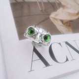 NEW Retro Cute Simple Design Owl Ring Multicolor Eyes Silver Color Men Women Engagement Wedding Rings Jewelry Gifts Resizable - Livefree